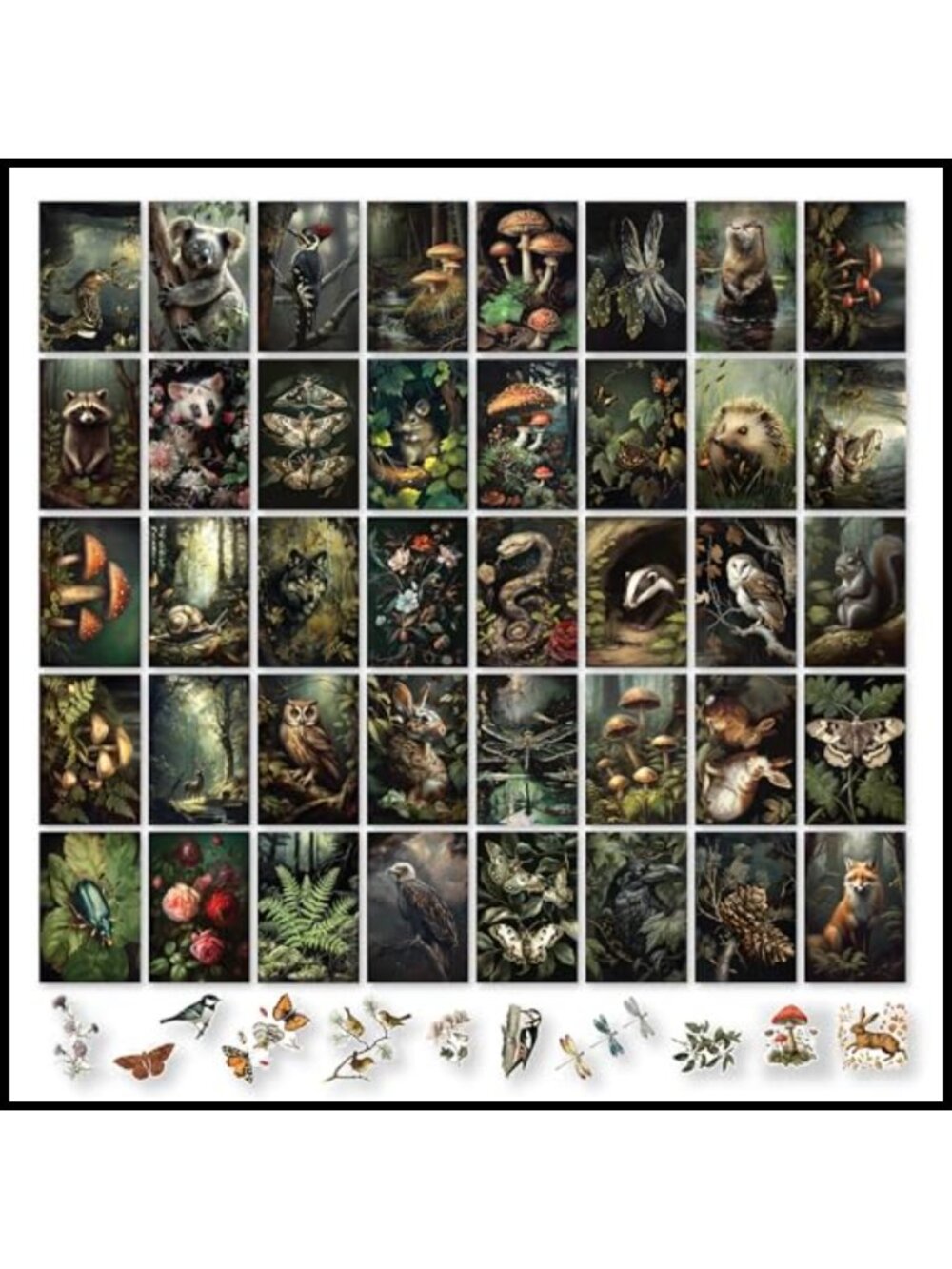 Cottagecore Wall Collage Kit 40 Pcs 4x6 Botanical Mushroom Prints Dark Forest